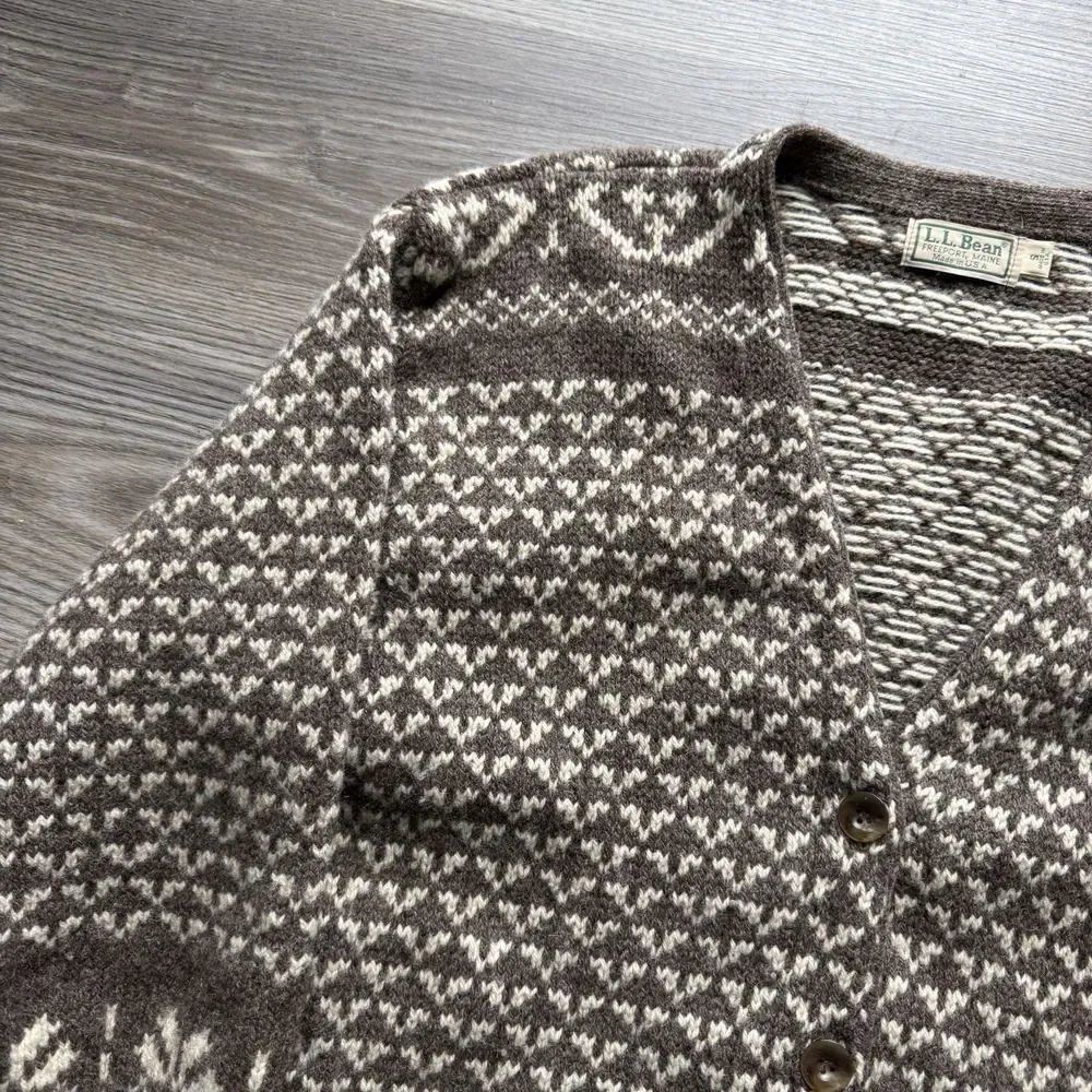 Vintage LL Bean Cardigan Sweater Mens Small S Wool Birdseye Fair Isle USA